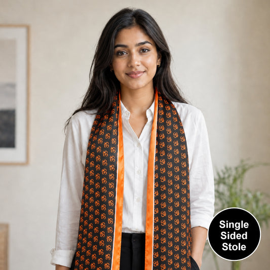 Om Motif Modal Silk Stole | Unisex | Black & Saffron