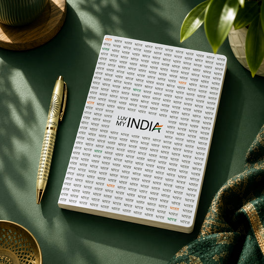 Bharat Typography Notebook & India Legacy Signature Pen Combo | White