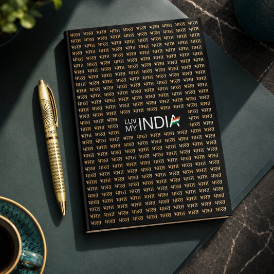 Bharat Script Notebook & India Legacy Signature Pen Combo | Deep Charcoal