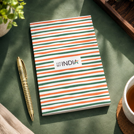 Tricolour Stripes Notebook & India Legacy Signature Pen Combo | White
