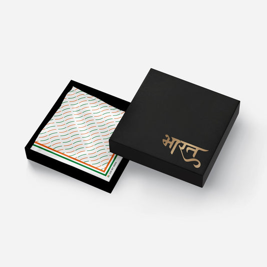 Flow Of Tricolour | Luv My India Bemberg Vegan Silk Pocket Square | Digital Print Black 33x33 CM Patriotic Premium Pocket Square