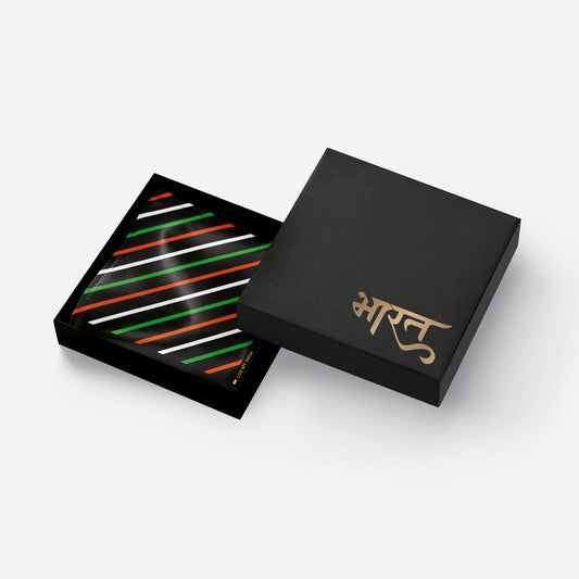 Tiranga Lines and Hearts | Luv My India Bemberg Vegan Silk Pocket Square | Digital Print Black 33x33 CM Patriotic Premium Pocket Square