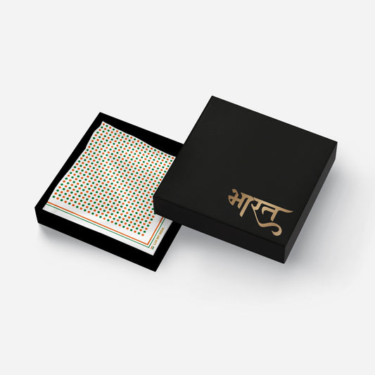 Tricolour Dots | Luv My India Bemberg Vegan Silk White Pocket Square | Digital Print 33x33 CM Patriotic Premium Pocket Square