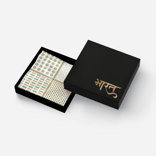 Four Folds of Bharat | Luv My India Bemberg Vegan Silk Pocket Square | Digital Print 33x33 CM Patriotic Premium Pocket Square