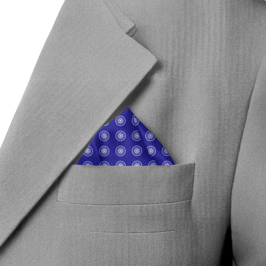 White Ashok Chakra | Luv My India Bemberg Vegan Silk Blue Pocket Square | Digital Print 33x33 CM Patriotic Premium Pocket Square