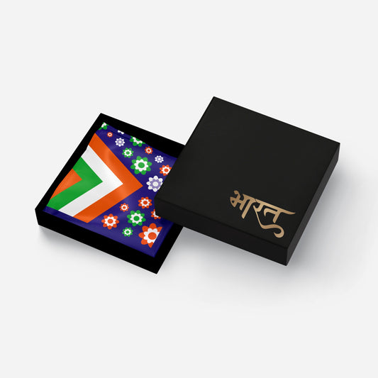 Floral Tricolour | Luv My India Bemberg Vegan Silk Pocket Square | Digital Print 33x33 CM Patriotic Premium Pocket Square