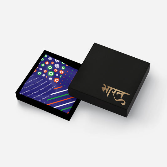 Four Folds of Tricolour | Luv My India Bemberg Vegan Silk Blue Pocket Square | Digital Print 33x33 CM Patriotic Premium Pocket Square