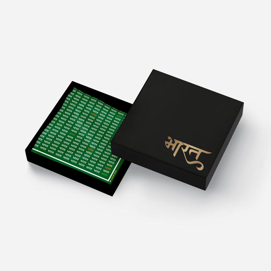 Bharat | Luv My India Bemberg Vegan Silk Pocket Square | Digital Print Dark Green 33x33 CM Patriotic Premium Pocket Square