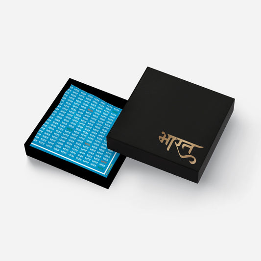 Bharat | Luv My India Bemberg Vegan Silk Pocket Square | Digital Print Blue 33x33 CM Patriotic Premium Pocket Square