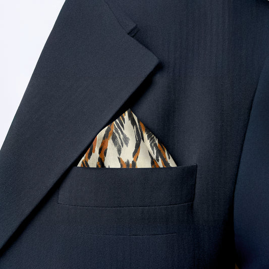 Tiger Stripes | Luv My India Patriotic Premium Bemberg Vegan Silk Pocket Square | National Symbol Digital Print 33x33 CM Pocket Square
