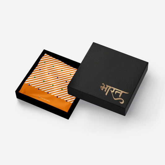 Orange Tricolour Dots | Luv My India Patriotic Premium Bemberg Vegan Silk Pocket Square | Tiranga Inspired Digital Print 33x33 CM Pocket Square