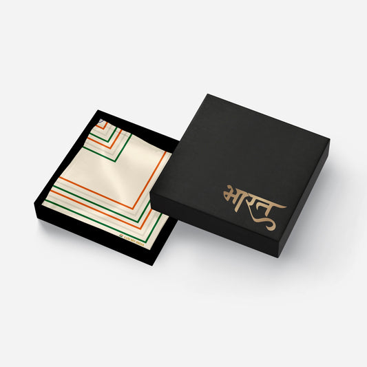 Tricolour Square-On-Square | Luv My India Light Yellow Patriotic Premium Bemberg Vegan Silk Pocket Square | Tiranga Inspired Digital Print 33x33 CM Pocket Square