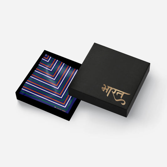 Tricolour Radiance | Luv My India Blue Patriotic Premium Bemberg Vegan Silk Pocket Square | Tiranga Inspired Digital Print 33x33 CM Pocket Square