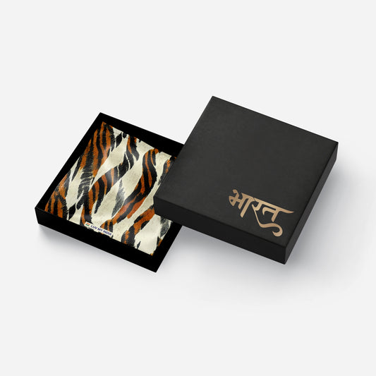 Tiger Stripes | Luv My India Patriotic Premium Bemberg Vegan Silk Pocket Square | National Symbol Digital Print 33x33 CM Pocket Square