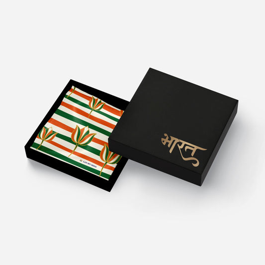 Lotus Motifs | Luv My India Patriotic Premium Bemberg Vegan Silk Pocket Square | National Symbol Digital Print 33x33 CM Pocket Square