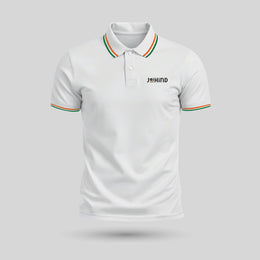 Jai Hind Tiranga Stripe | Tricolour PCPQ Polo Neck Unisex T-Shirt | Pure Cotton Luv My India Fashion | Tricolour Stripe Patriotic T-Shirt