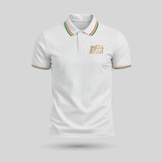 India / Bharat | Tricolour Gold Foil PCPQ Polo Neck Unisex T-Shirt | Pure Cotton Luv My India Fashion | Tricolour Stripe Patriotic T-Shirt