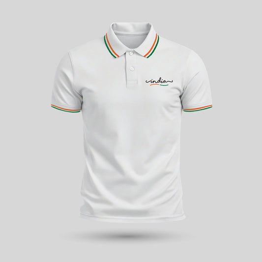 India | Tricolour PCPQ Polo Neck Unisex T-Shirt | Pure Cotton Luv My India Fashion | Tricolour Stripe Patriotic T-Shirt