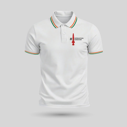 Operation Sindoor Theme | Tricolour PCPQ Polo Neck Unisex T-Shirt | Pure Cotton Luv My India Fashion | Tricolour Stripe Patriotic T-Shirt