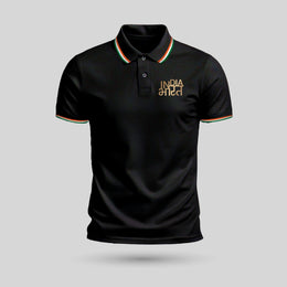 India / Bharat | Tricolour Gold Foil PCPQ Polo Neck Unisex T-Shirt | Pure Cotton Luv My India Fashion | Tricolour Stripe Patriotic T-Shirt