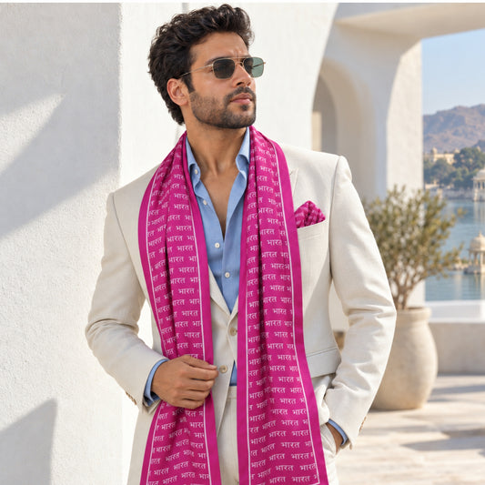 Bharat Signature Print | Premium Modal Silk Stole and Pocket Square Set | Purple