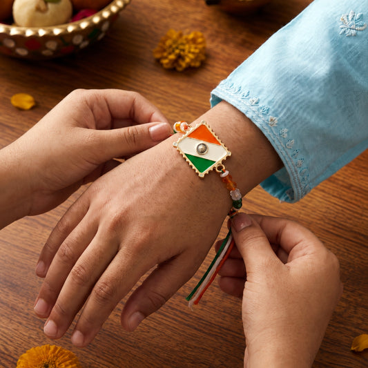 Tiranga Bandhan Gold-Finish Handmade Rakhi