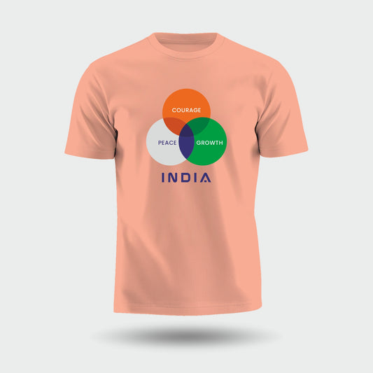 India: Peace, Growth, Courage | Round Neck Unisex T-Shirt | Pure Cotton Luv My India Fashion | Patriotic T-Shirt
