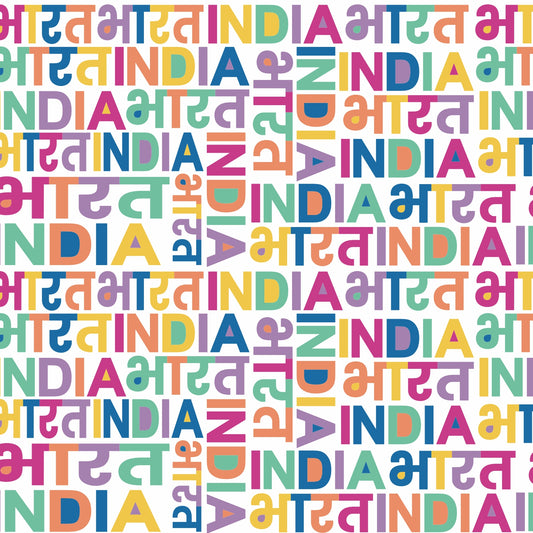 India Bharat Typography Satin Saree | Vibrant Multicolour Design