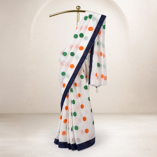 Polka Dot Extra-fine Cotton Saree | Bold Tricolour Design