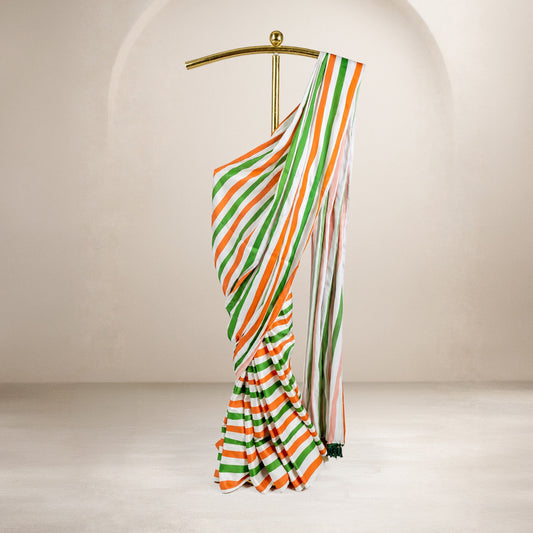 Tricolour Stripes Satin Saree