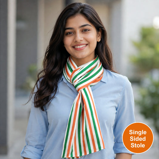 Tricolour Stripes Modal Silk Stole | Unisex | Saffron, White & Green