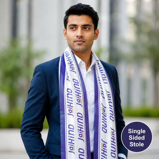 Jai Hind Modal Silk Stole | Unisex | White & Purple