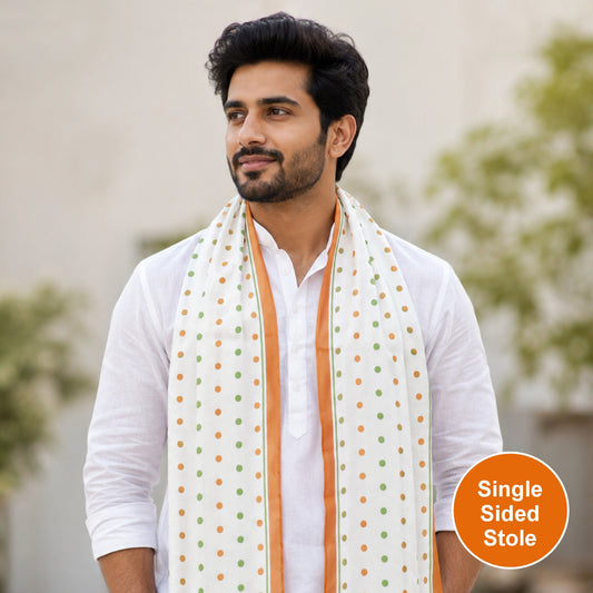 Tricolour Polka Modal Silk Stole | Unisex | White & Tricolour