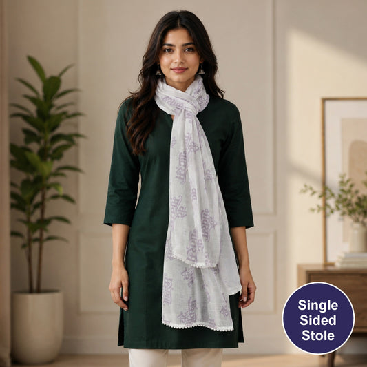Vande Mataram Silver Zari Border Linen Stole | Lavender