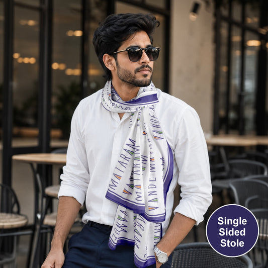 Vande Mataram Modal Silk Stole | Unisex | White & Purple