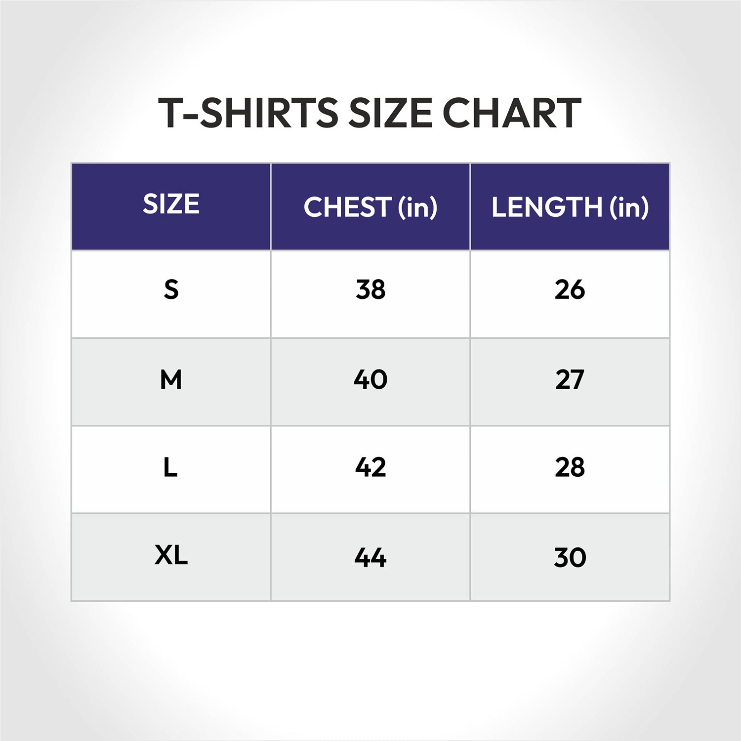 T-Shirt Size Chart