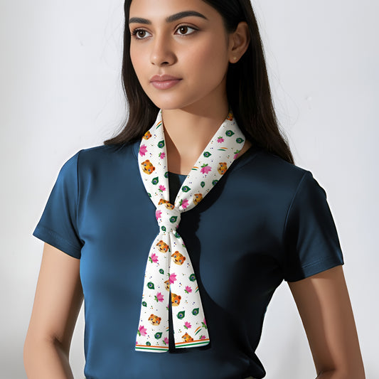 Luv My India Patriotic Scarf Combo | National Symbols Design | Ashok Chakra Design | Lotus Motifs Design | Bharat Tiranga Design | Curated Modal Satin Scarves | 100x25 CM Scarves