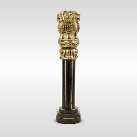 Wooden Ashok Stambh | Luv My India Patriotic 12 Inch Ashoka Pillar | Black And Golden Ashoka Stambh