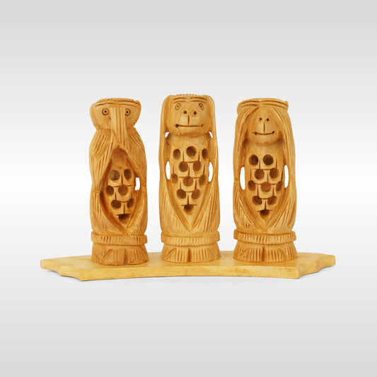 Three Wise Monkeys | Luv My India Wooden Sculpture | 6x3.5 Inch Elegant Decor