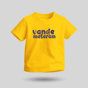 Vande Mataram | Patriotic Curated Combo | Round Neck Pure Cotton White Unisex T-Shirt | Round Neck Pure Cotton Yellow Kids' T-Shirt | 2.5x2.5 CM Round Badges