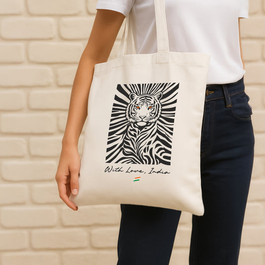 Your Name Royal Tiger Personalised Cotton Canvas Tote Bag
