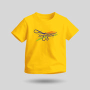 Vande Mataram And Tricolour | Patriotic Curated Combo | Round Neck Pure Cotton White Unisex T-Shirt | Round Neck Pure Cotton Yellow Kids' T-Shirt | 2.5x2.5 CM Round Badges