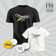 Vande Mataram And Tricolour | Patriotic Curated Combo | Round Neck Pure Cotton Black Unisex T-Shirt | Round Neck Pure Cotton White Kids' T-Shirt | 2.5x2.5 CM Round Badges