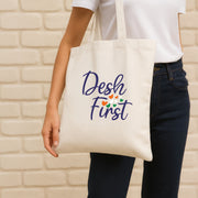 Desh First | Patriotic Cotton Canvas Tote Bag | Luv My India Spacious 14x13.5 Inch Multipurpose Carry-All