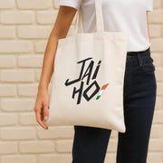 Jai Ho | Patriotic Cotton Canvas Tote Bag | Luv My India Spacious 14x13.5 Inch Multipurpose Carry-All