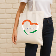 Love India | Patriotic Cotton Canvas Tote Bag | Luv My India Spacious 14x13.5 Inch Multipurpose Carry-All