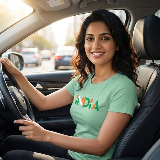 India In Tricolour | Round Neck Women’s T-Shirt | Pure Cotton Luv My India Fashion | Patriotic T-Shirt