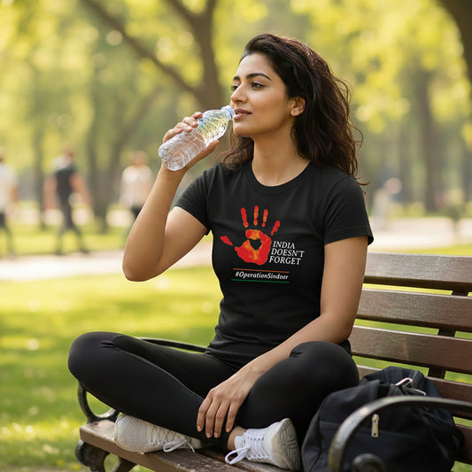 India Doesn't Forget Design | Round Neck Women’s T-Shirt | Pure Cotton Luv My India Fashion | Operation Sindoor Patriotic T-Shirt