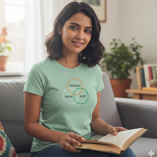 Hindustan, India, Bharat | Round Neck Women’s T-Shirt | Pure Cotton Luv My India Fashion | Patriotic T-Shirt