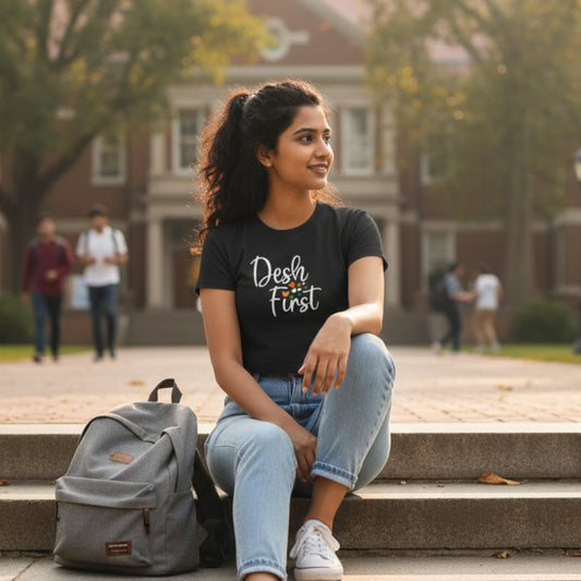 Desh First | Round Neck Women’s T-Shirt | Pure Cotton Luv My India Fashion | Patriotic T-Shirt